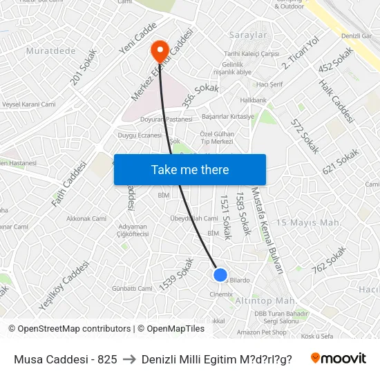 Musa Caddesi - 825 to Denizli Milli Egitim M?d?rl?g? map