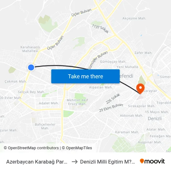 Azerbaycan Karabağ Parkı - 503 to Denizli Milli Egitim M?d?rl?g? map