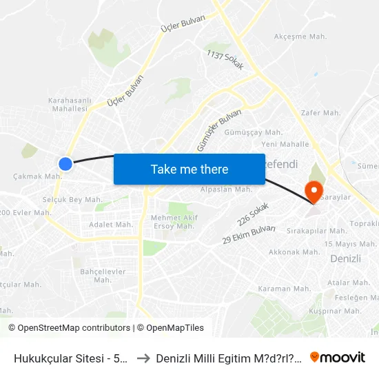 Hukukçular Sitesi - 507 to Denizli Milli Egitim M?d?rl?g? map