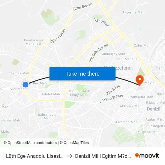 Lütfi Ege Anadolu Lisesi - 521 to Denizli Milli Egitim M?d?rl?g? map