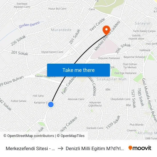 Merkezefendi Sitesi - 44 to Denizli Milli Egitim M?d?rl?g? map