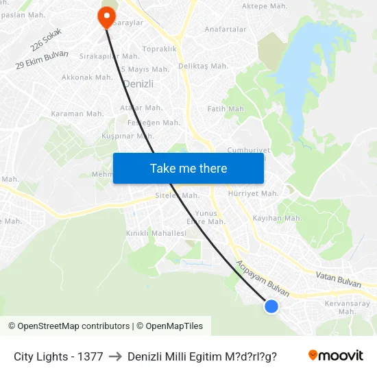 City Lights - 1377 to Denizli Milli Egitim M?d?rl?g? map