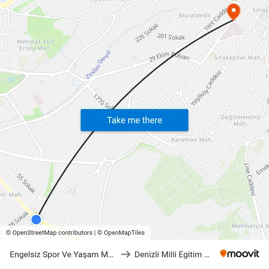 Engelsiz Spor Ve Yaşam Merkezi - 575 to Denizli Milli Egitim M?d?rl?g? map