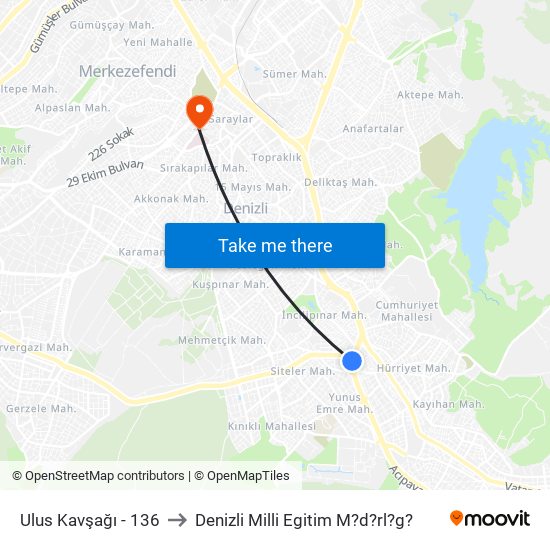 Ulus Kavşağı - 136 to Denizli Milli Egitim M?d?rl?g? map