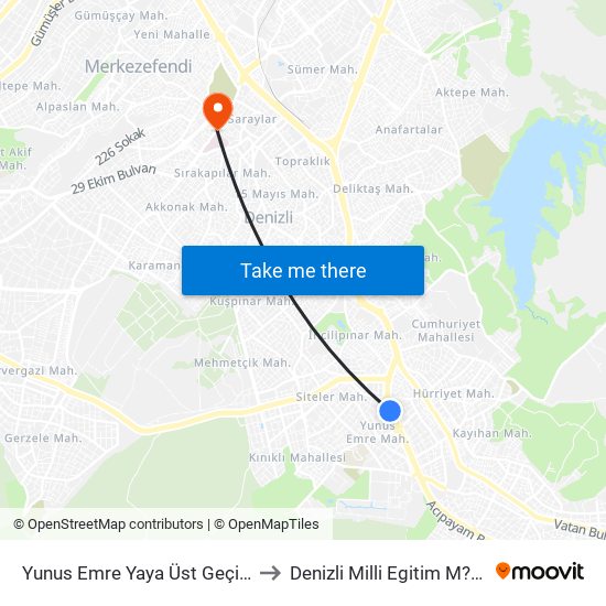 Yunus Emre Yaya Üst Geçidi - 139 to Denizli Milli Egitim M?d?rl?g? map
