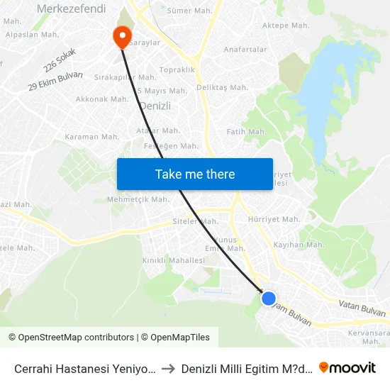 Cerrahi Hastanesi Yeniyol - 147 to Denizli Milli Egitim M?d?rl?g? map