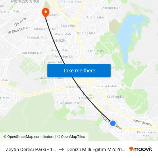 Zeytin Deresi Parkı - 150 to Denizli Milli Egitim M?d?rl?g? map