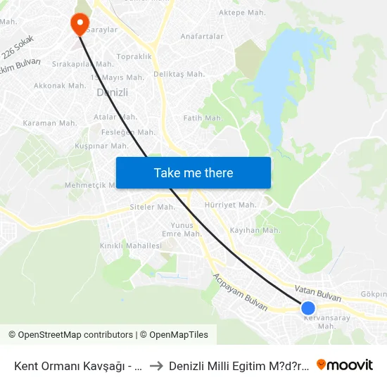 Kent Ormanı Kavşağı - 157 to Denizli Milli Egitim M?d?rl?g? map