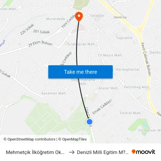 Mehmetçik İlköğretim Okulu - 778 to Denizli Milli Egitim M?d?rl?g? map