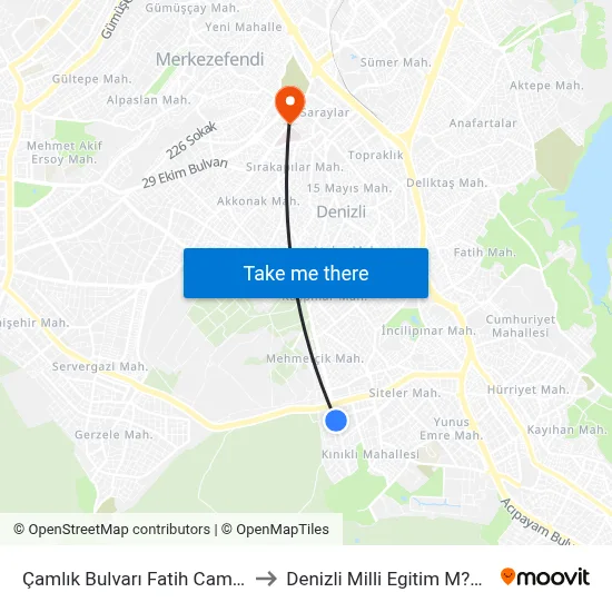 Çamlık Bulvarı Fatih Camii - 125 to Denizli Milli Egitim M?d?rl?g? map