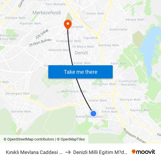 Kınıklı Mevlana Caddesi - 100 to Denizli Milli Egitim M?d?rl?g? map