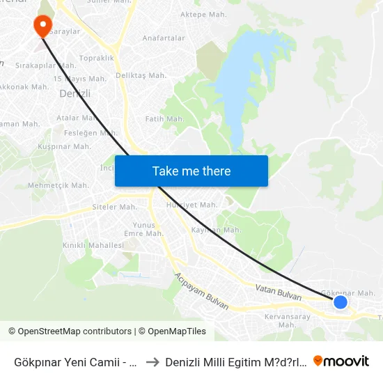 Gökpınar Yeni Camii - 190 to Denizli Milli Egitim M?d?rl?g? map