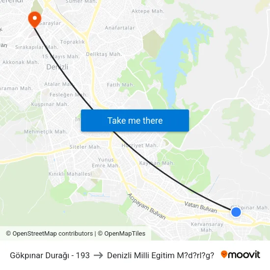 Gökpınar Durağı - 193 to Denizli Milli Egitim M?d?rl?g? map