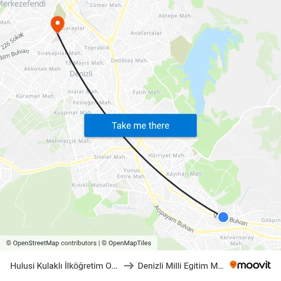 Hulusi Kulaklı İlköğretim Okulu - 198 to Denizli Milli Egitim M?d?rl?g? map