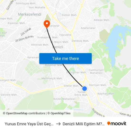 Yunus Emre Yaya Üst Geçidi - 138 to Denizli Milli Egitim M?d?rl?g? map