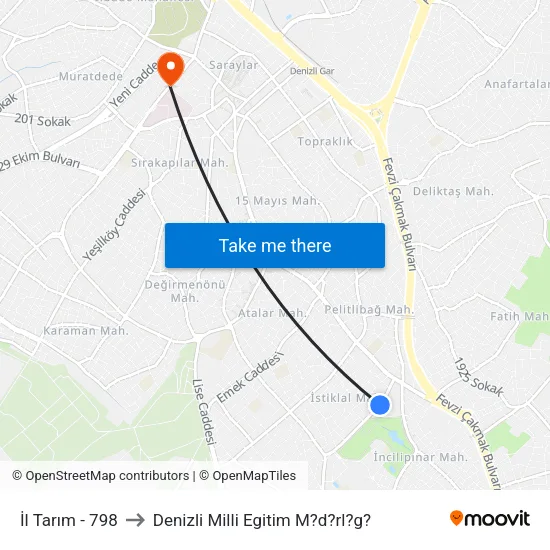 İl Tarım - 798 to Denizli Milli Egitim M?d?rl?g? map
