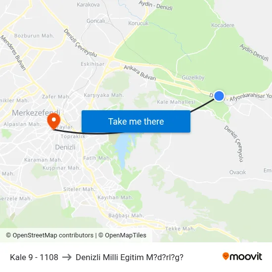 Kale 9 - 1108 to Denizli Milli Egitim M?d?rl?g? map