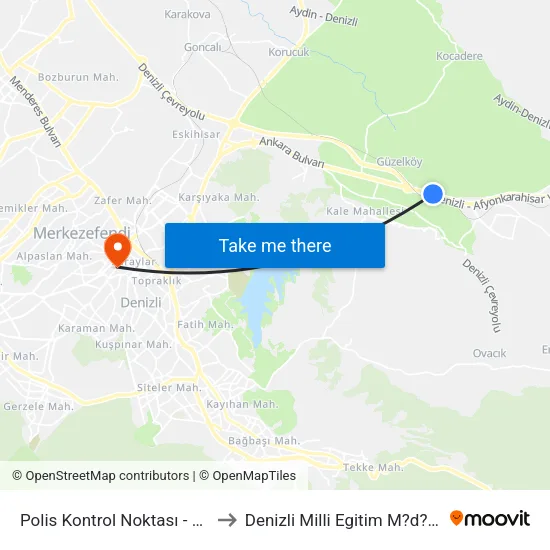 Polis Kontrol Noktası - 1109 to Denizli Milli Egitim M?d?rl?g? map