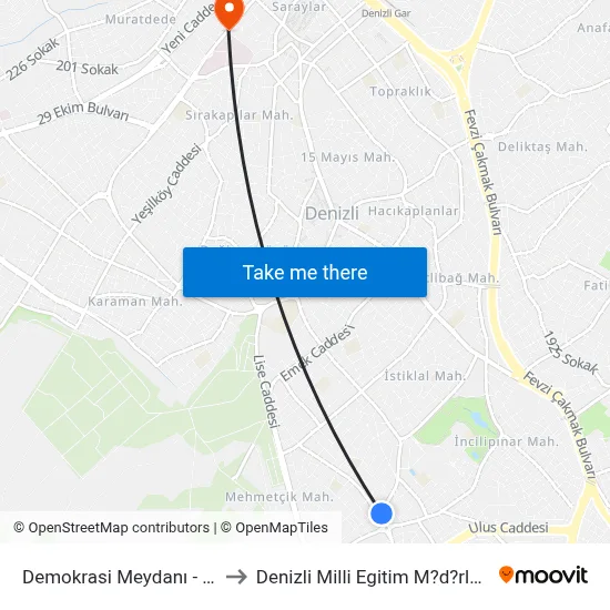 Demokrasi Meydanı - 78 to Denizli Milli Egitim M?d?rl?g? map