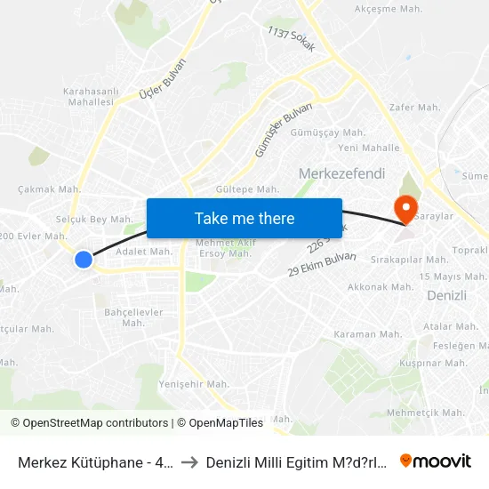Merkez Kütüphane - 459 to Denizli Milli Egitim M?d?rl?g? map