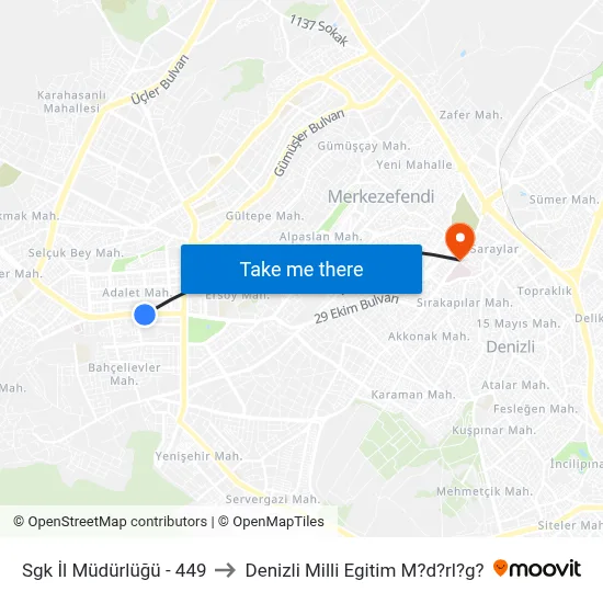 Sgk İl Müdürlüğü - 449 to Denizli Milli Egitim M?d?rl?g? map