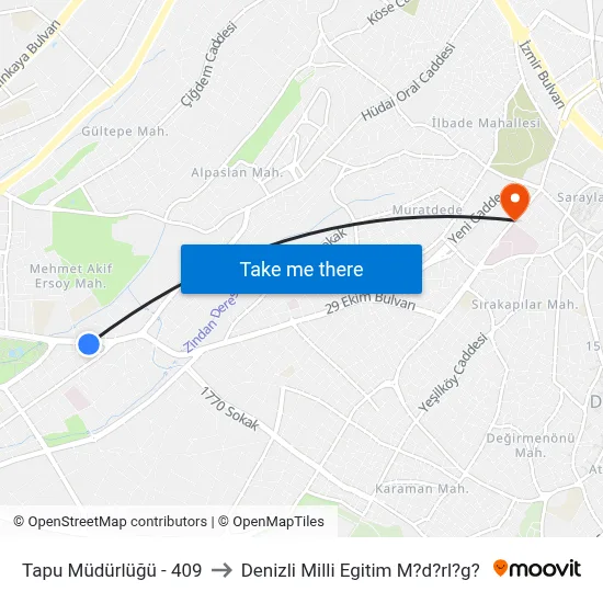 Tapu Müdürlüğü - 409 to Denizli Milli Egitim M?d?rl?g? map