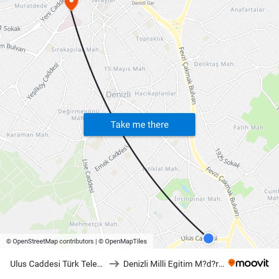 Ulus Caddesi Türk Telekom to Denizli Milli Egitim M?d?rl?g? map