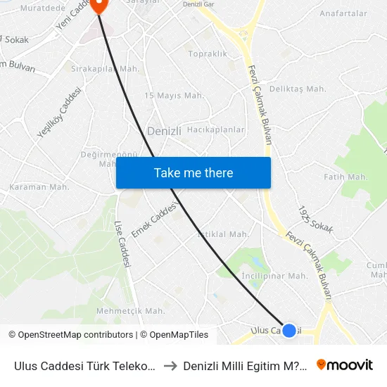 Ulus Caddesi Türk Telekom - 605 to Denizli Milli Egitim M?d?rl?g? map