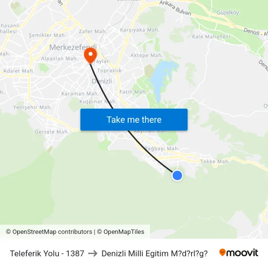 Teleferik Yolu - 1387 to Denizli Milli Egitim M?d?rl?g? map