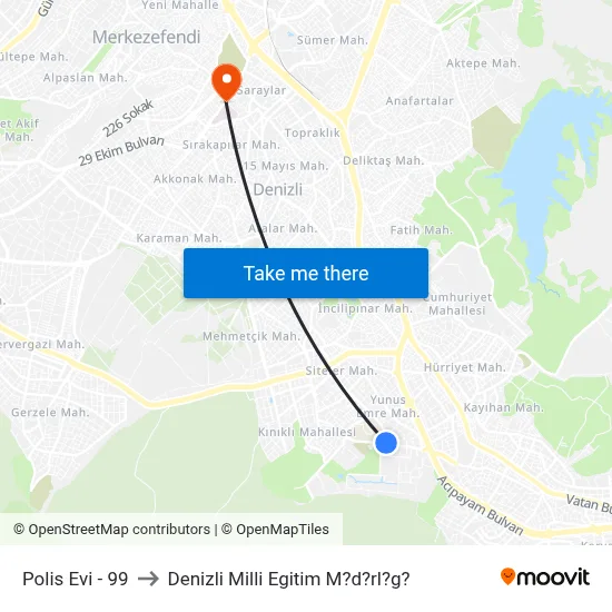 Polis Evi - 99 to Denizli Milli Egitim M?d?rl?g? map