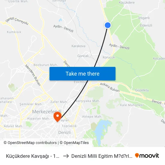 Küçükdere Kavşağı - 1414 to Denizli Milli Egitim M?d?rl?g? map