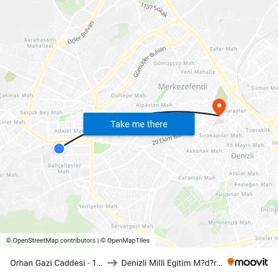 Orhan Gazi Caddesi - 1033 to Denizli Milli Egitim M?d?rl?g? map