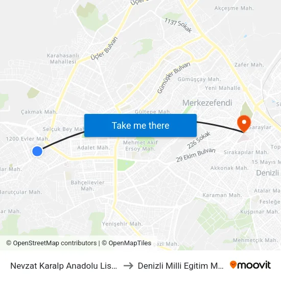 Nevzat Karalp Anadolu Lisesi - 1354 to Denizli Milli Egitim M?d?rl?g? map