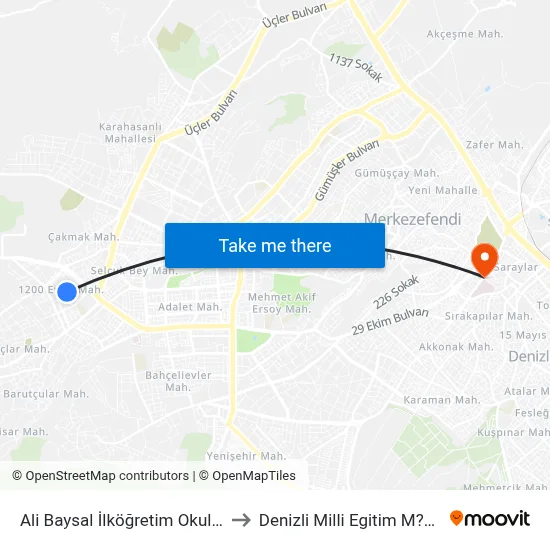 Ali Baysal İlköğretim Okulu - 526 to Denizli Milli Egitim M?d?rl?g? map