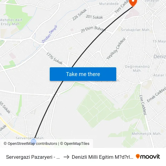 Servergazi Pazaryeri - 570 to Denizli Milli Egitim M?d?rl?g? map