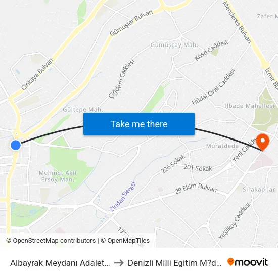 Albayrak Meydanı Adalet - 477 to Denizli Milli Egitim M?d?rl?g? map