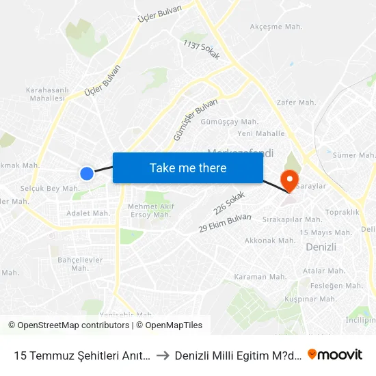 15 Temmuz Şehitleri Anıtı - 491 to Denizli Milli Egitim M?d?rl?g? map