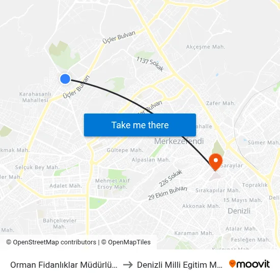 Orman Fidanlıklar Müdürlüğü - 1306 to Denizli Milli Egitim M?d?rl?g? map