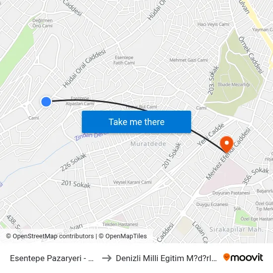 Esentepe Pazaryeri - 684 to Denizli Milli Egitim M?d?rl?g? map