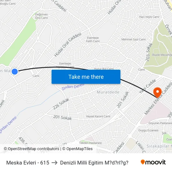 Meska Evleri - 615 to Denizli Milli Egitim M?d?rl?g? map