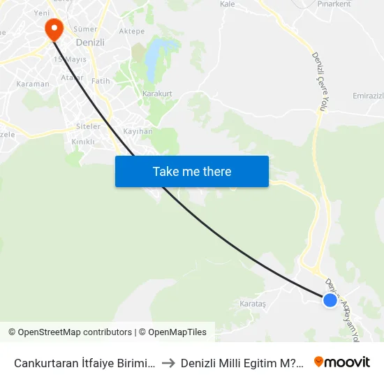 Cankurtaran İtfaiye Birimi - 1329 to Denizli Milli Egitim M?d?rl?g? map