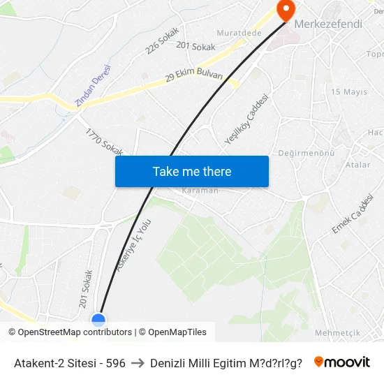 Atakent-2 Sitesi - 596 to Denizli Milli Egitim M?d?rl?g? map
