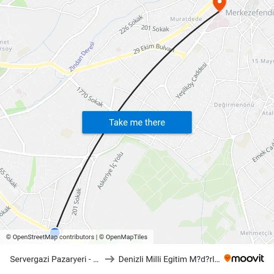 Servergazi Pazaryeri - 571 to Denizli Milli Egitim M?d?rl?g? map