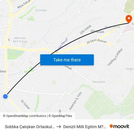 Sıddıka Çalışkan Ortaokulu - 553 to Denizli Milli Egitim M?d?rl?g? map