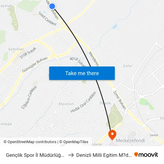 Gençlik Spor İl Müdürlüğü - 996 to Denizli Milli Egitim M?d?rl?g? map