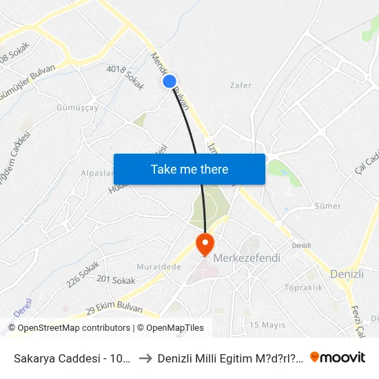 Sakarya Caddesi - 1002 to Denizli Milli Egitim M?d?rl?g? map
