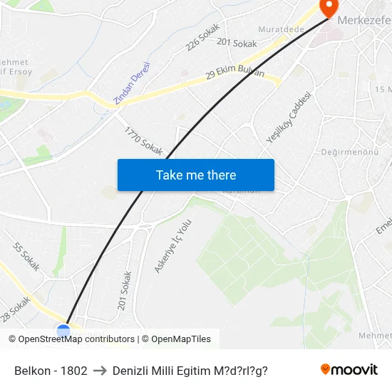 Belkon - 1802 to Denizli Milli Egitim M?d?rl?g? map