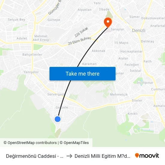 Değirmenönü Caddesi - 1397 to Denizli Milli Egitim M?d?rl?g? map