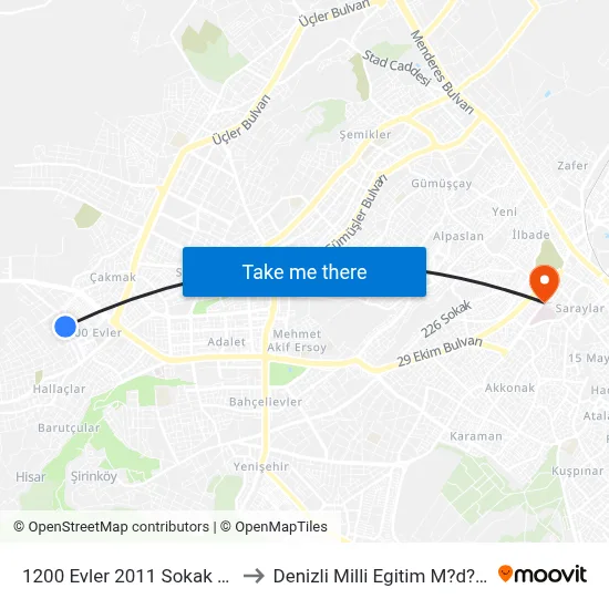 1200 Evler 2011 Sokak - 744 to Denizli Milli Egitim M?d?rl?g? map