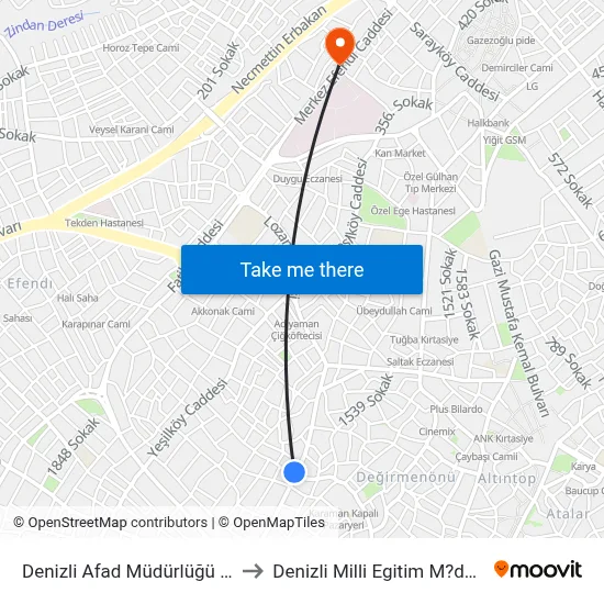 Denizli Afad Müdürlüğü - 710 to Denizli Milli Egitim M?d?rl?g? map